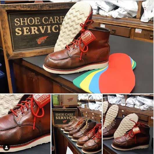 Personalizzazione Red Wing con intersuola colorata cucita in gomma rossa e suole originali